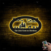 Custom Farmhouse Metal Wall Art Led Lights, Personalized Family Name Metal Sign, Poultry Cattle Farm Metal Sign, Tractor Barn Ranch Metal Hanging